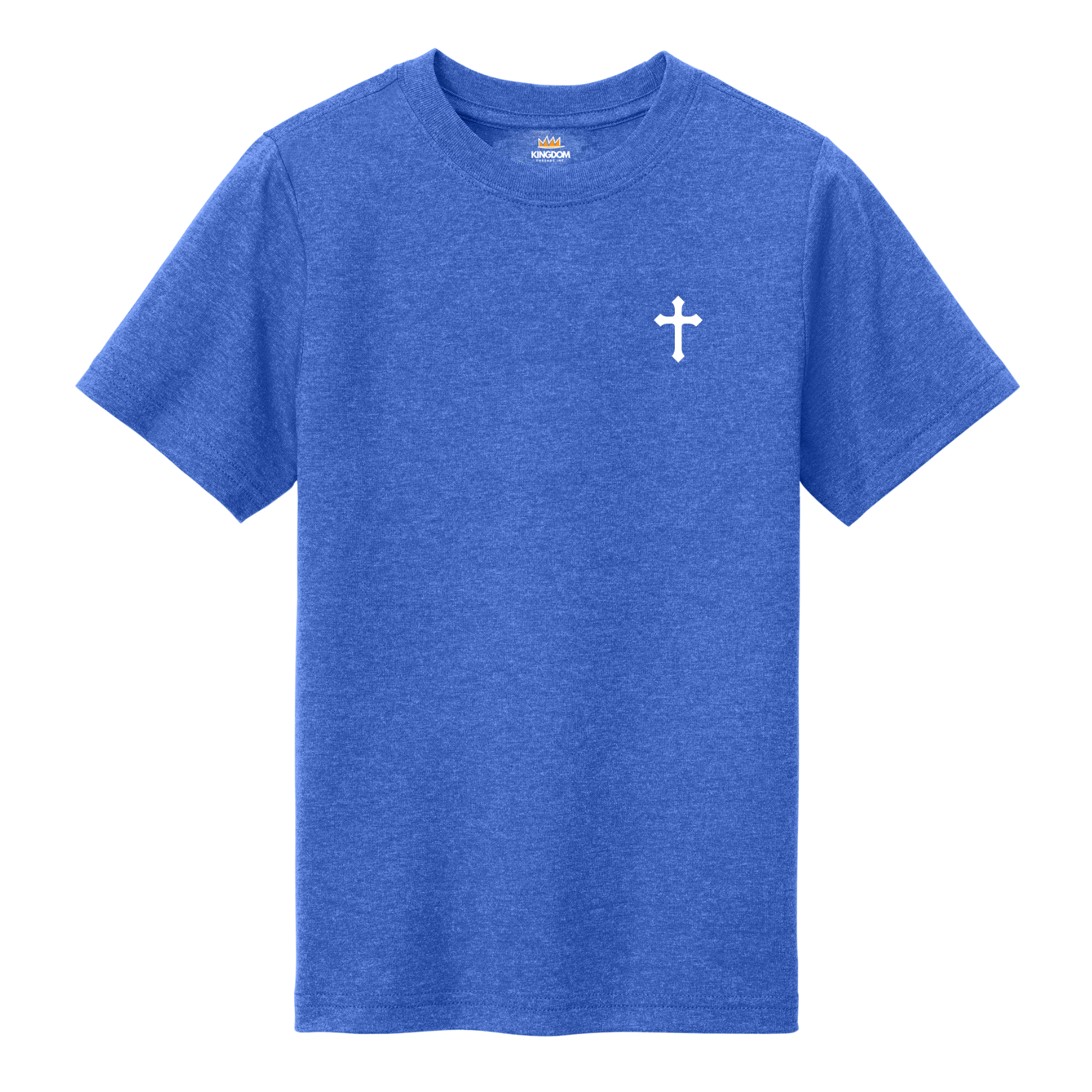 Blue t-shirt with a white cross on a white background